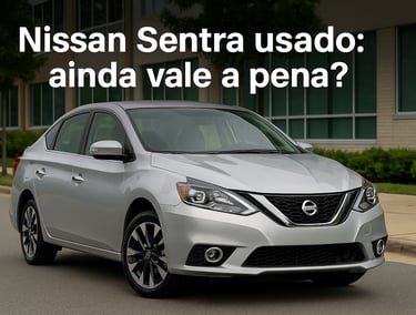 Nissan Sentra 2018 prata estacionado em rua urbana, visto de frente em ângulo três quartos