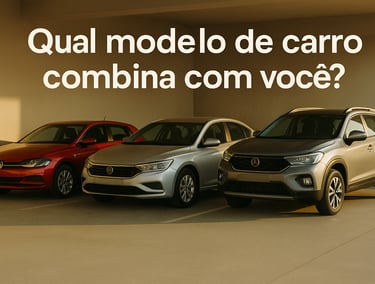Hatch, sedã e SUV lado a lado em garagem, ajudando a escolher o carro usado ideal