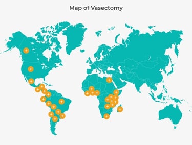 Mapa sobre lugares donde se promueven vasectomías por la World Vasectomy Day
