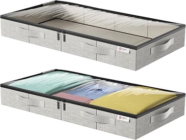 a pair of two large storage boxes with a drawer underneath