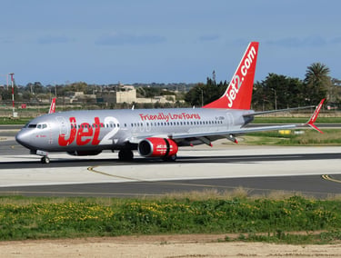 Jet2 plane is taxiing at the airport