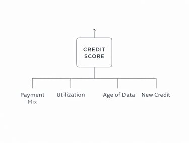 Diagram showing how payment history, utilization, credit age, credit mix, and new credit combine wit