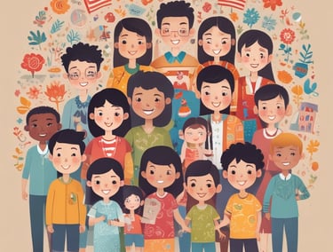 A diverse group of teachers and students engaged in a lively bilingual classroom discussion.