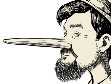 Pinocchio nose illustration accompanying the about page of historical fiction author Rik Vernante