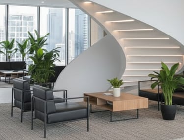 a spiral staircase in a modern office building