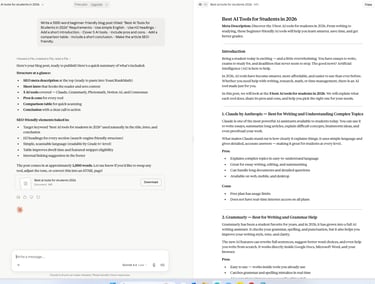 Claude AI same-prompt writing test showing structured SEO article generation.