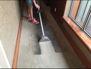 Julian deep cleaning a Kelowna carpet with a hot water extraction wand