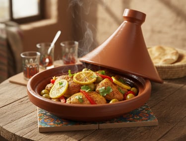 Moroccan chicken tagine with green olives and preserved lemon