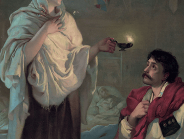 imagem de Florence com sua lâmpada cuidando dos soldados da Criméia
