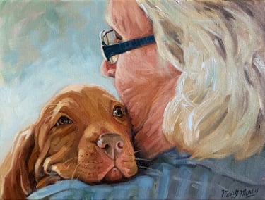 Puppy Snuggles - Painting by Mary Morey