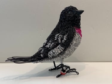 RODRIGO, pine and plated wire bird by Guy Cranston