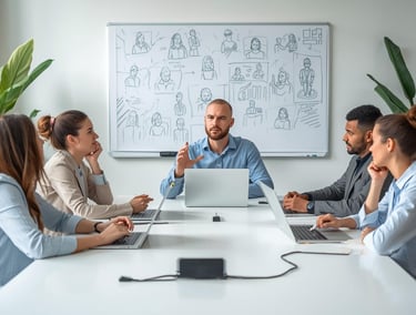 Team conducting customer interview and gathering product feedback from focus group