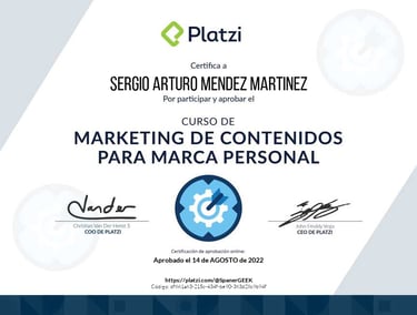 Certificado del Curso de Marketing de contenidos para marca personal
