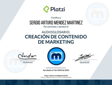 Certificado del Curso de Creación de Contenido de Marketing