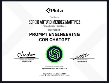 Certificado del Curso de Prompt Engineering con ChatGpt