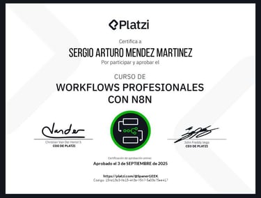Certificado del Curso de Workflows profesionales con N8N