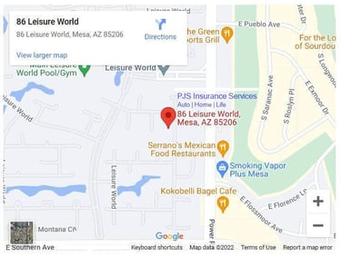 map for pjs insurance services in mesa az from google maps call 602-750-0616 today