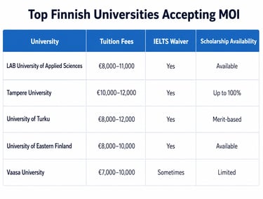 Top Finnish universities accepting MOI
