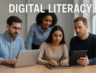 People using digital devices in a digital literacy workshop