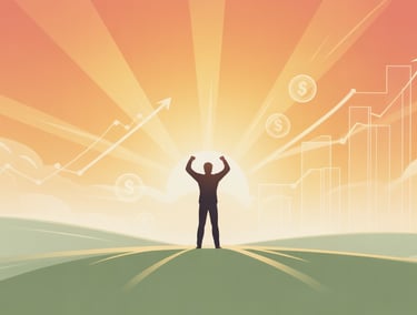 Confident person enjoying financial freedom, tracking investments and growing wealth over time.