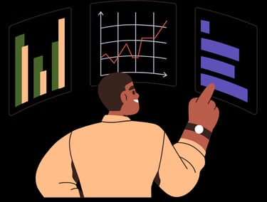 Illustration of researcher reviewing multiple statistical graphs, symbolizing expert detection of er