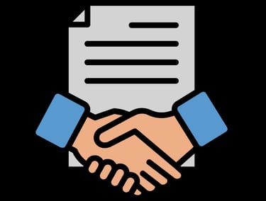 Thesis results proofreading and support icon with handshake and document, symbolizing expert guidanc