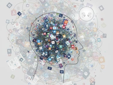graphic showing a human mind full of noise, seeking inner peace
