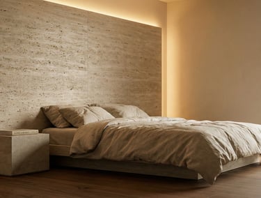 Luxury wellness hotel room with natural materials and acoustic design for digital detox real estate 