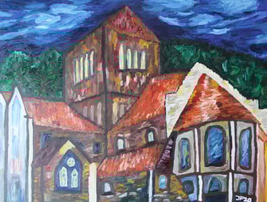 a painting of Abbaye de la Sainte - Trinité