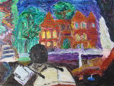 a painting depicting psychotherapy and dream analysis