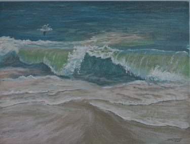 La cueva de la ola. oleo panel 30x40cm