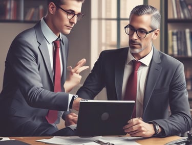 A small business owner discussing tax paperwork with a friendly advisor in a bright office.