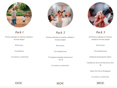 información de packs y precios de sesiones fotográficas familiares en granada