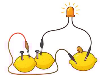 Lemons connected to a light bulb led