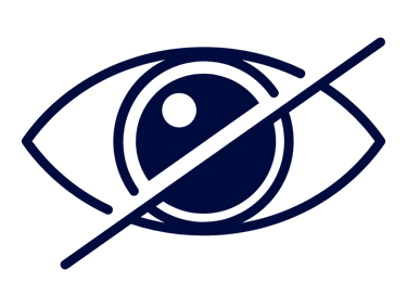 Dark blue outline of a crossed-out eye icon representing hidden content or privacy settings.