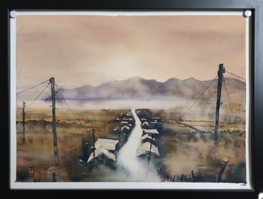 watercolour painting of mount Brandon in the distance. West Kerry.