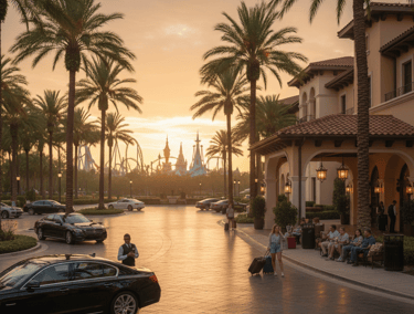 Hotel valet area near Orlando theme parks where visitors consider dispensary delivery vs pickup