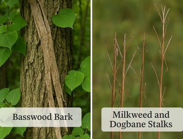 Basswood bark and milkweed dogbane stalks as strong natural cordage fiber sources