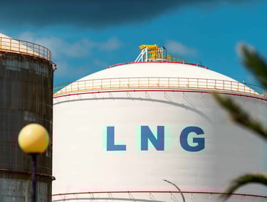 a large white LNG storage tank 