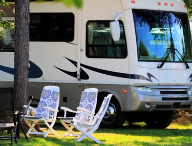 Motorhome RV camper with outdoor seating space