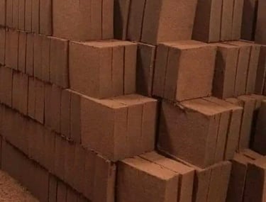 Compressed cocopeat blocks prepared for export shipment