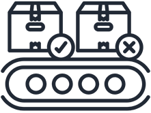 two products on a belt - one with approved tick and another with disapproved tick