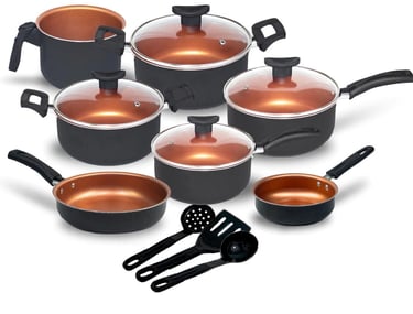 Jogo De Panelas Antiaderente 10 Pçs Kit Conjunto Teflon preta Tampa de Vidro