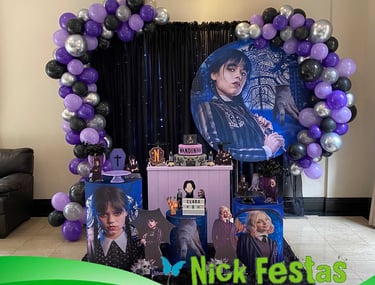 Aluguel de decoração infantil Wandinha na Freguesia do Ó com mesa decorada temática