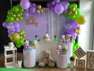 Aluguel de decoração infantil Chá de Bebê Ursinhos Lilás e Verde na Freguesia do Ó