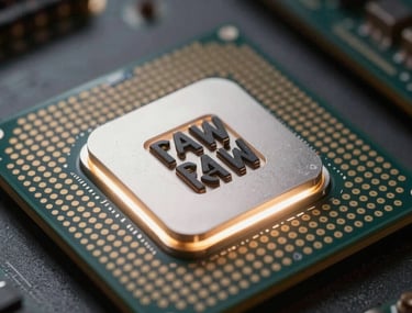 A close-up of a high-tech processor glowing with soft white light, illustrating the concept of raw performance and speed.