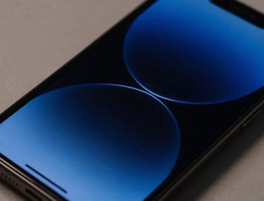 Detail shot of a smartphone screen displaying a sleek, dark-themed user interface with glowing blue elements. High-end photography.