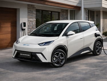 BYD Dolphin Mini elétrico carregando na garagem de uma casa