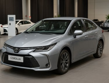 Toyota Corolla 2017 prateado exposto em salão automotivo com iluminação de showroom.