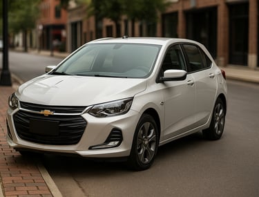 Chevrolet Onix 2018 branco estacionado em rua urbana com prédios ao fundo em dia nublado